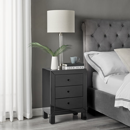 Latitude Run Lexi Large Mirrored Bedside With 3 Drawers